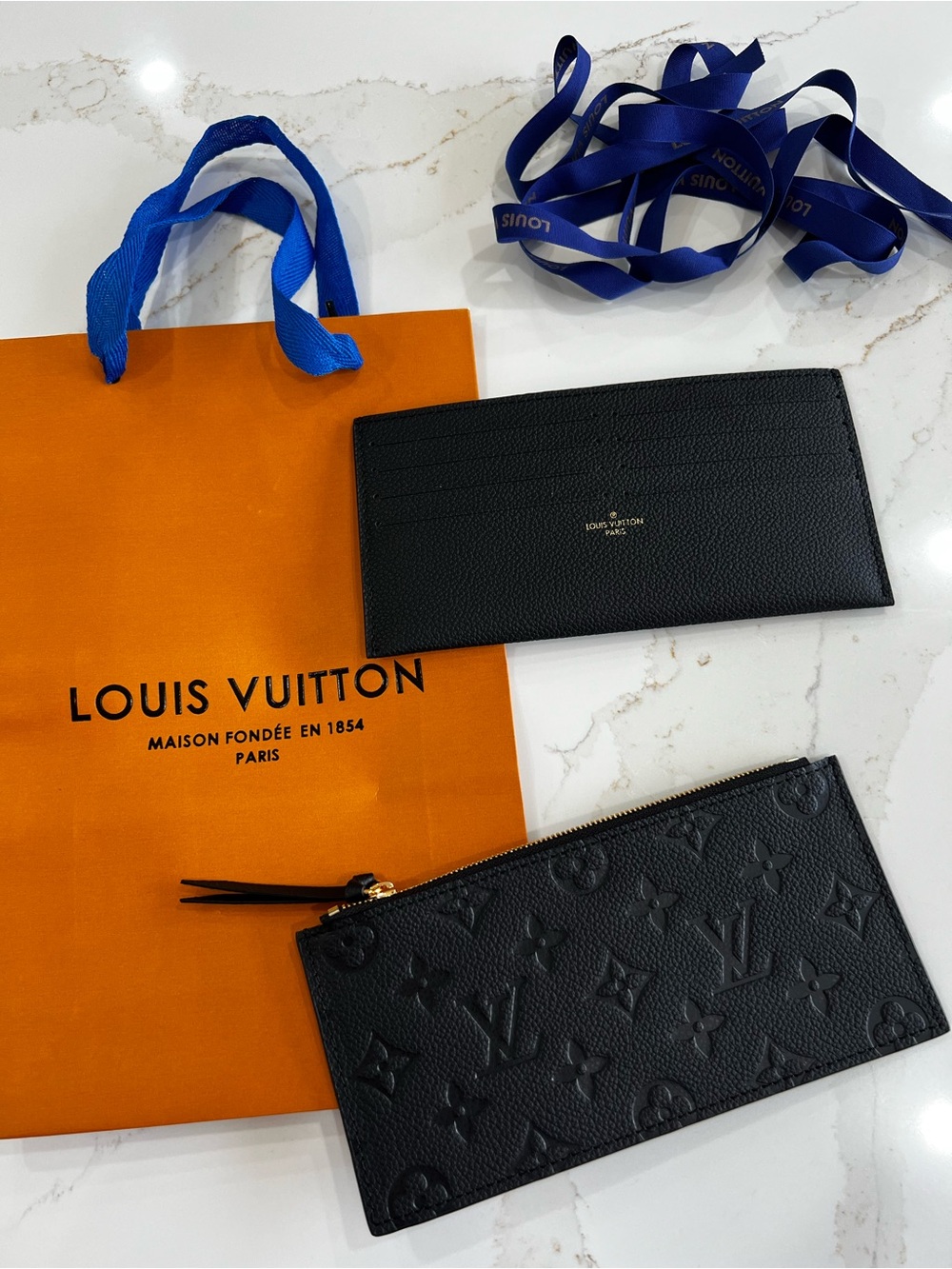 Louis Vuitton Black Embossed Monogram Zip Pouch with Card Holder